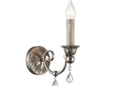 Vintage Style Wall Sconce With Ornate Metal Base Candle Shape And Crystal Pendants 3d model