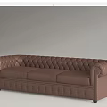 Brown Leather Three Seater Sofa With Tufted Design And Armrests 3d model