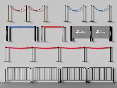 Security Barriers With Rope And Metal Fences In Red Blue Colors For Crowd Control 3d model
