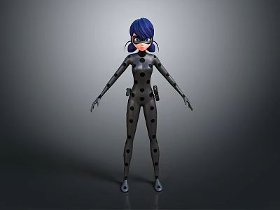 Game Movie Character With Blue Hair Black Goggles In Polka Dot Bodysuit Standing Pose 3d model