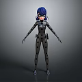 Game Movie Character With Blue Hair Black Goggles In Polka Dot Bodysuit Standing Pose