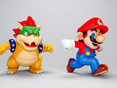 Super Mario Game Characters Mario With Red Hat And Bowser In Dynamic Action Poses 3d model