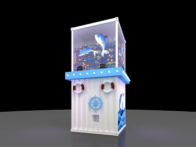 Ocean Themed Claw Machine Amusement Equipment with Dolphin Decor Lifebuoy and Ship Wheel Accents 3d model