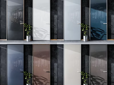 Modern Hinged Doors With Various Glass Styles And Indoor Plants 3d model
