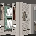 Organized Walk in Closet Interior Design With Green Panel White Drawers And Hanging Clothes