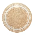 Handmade Natural Woven Round Area Rug With White Circular Patterns