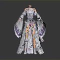 Elegant Purple And White Traditional Robe With Flowing Sleeves And Embroidered Patterns
