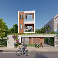 Two Story Detached Villa Exterior With Balconies Windows Door Wall Driveway And Greenery