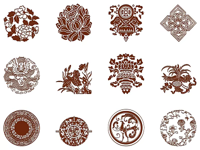 Traditional Chinese Carvings Featuring Various Floral Dragon and Ornamental Designs 3d model