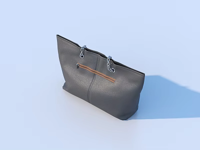 Stylish Black Leather Handbag With Silver Chain And Brown Accent For Everyday Use 3d model