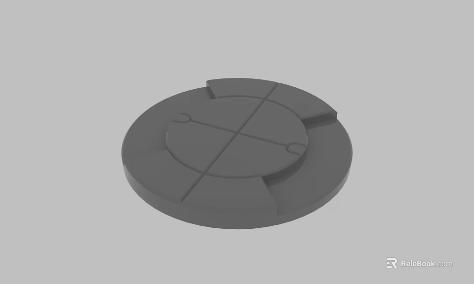 Gray Circular Mechanical Component With Cross Shaped Lines And Symmetric Notches 3d model 