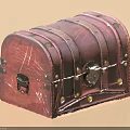 Vintage Red Distressed Leather Trunk With Metal Buckles And Rivets