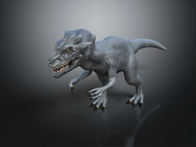 Fierce Gray Dinosaur Character Displaying Sharp Teeth And Claws In Running Stance 3d model