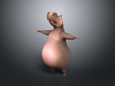 Cartoon Hippo Game Movie Character With Chubby Belly Outstretched Arms 3D Model Design 3d model