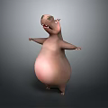 Cartoon Hippo Game Movie Character With Chubby Belly Outstretched Arms 3D Model Design