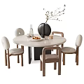 Modern Round Dining Table Set with Upholstered Chairs Wooden Legs and Decorative Vase