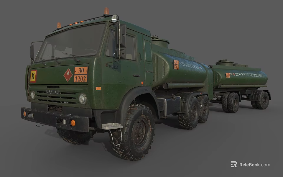 Green Heavy Duty Multi Wheel Tanker Truck With Trailer For Fuel Transportation 3d model 