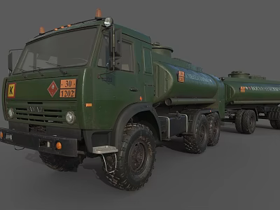 Green Heavy Duty Multi Wheel Tanker Truck With Trailer For Fuel Transportation 3d model
