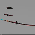 Katana Weapon Featuring Red Black Handle Glowing Blade And Decorative Sheath Design