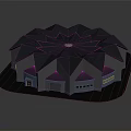 Symmetrical Architectural Model of Building With Blue Star Shaped Roof and White Walls