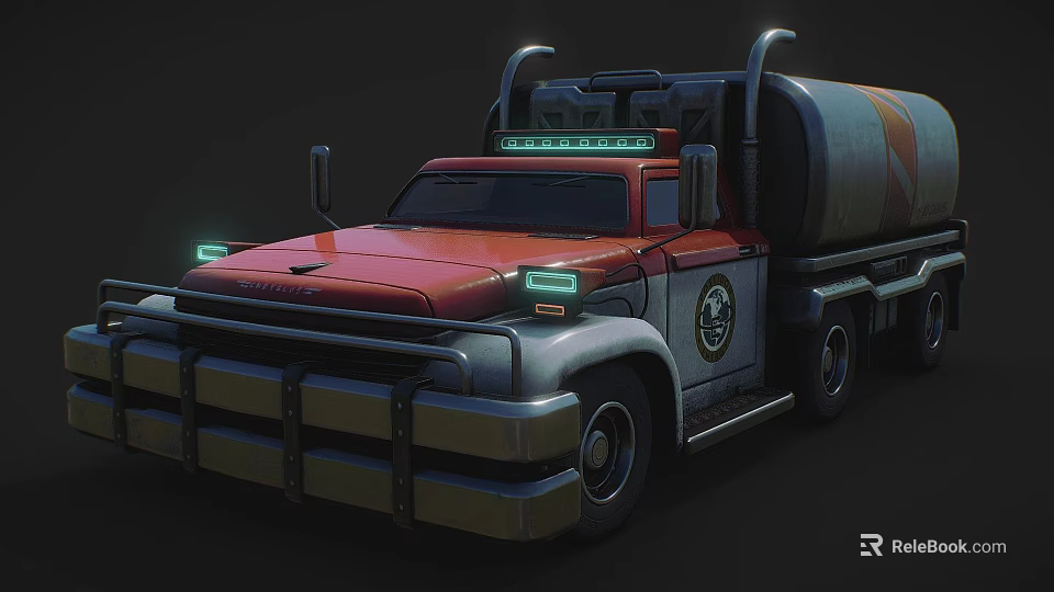 Red And Silver Tanker Truck With Green Front Lights And Body Logo 3d model 