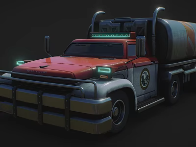 Red And Silver Tanker Truck With Green Front Lights And Body Logo 3d model