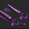 Purple Hair Scissors And Comb Set With Clips For Professional Hairdressing Tools