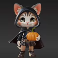 Cute Reptile Character In Black Cloak Holding Pumpkin For Halloween Theme