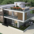 Modern Detached Villa With Large Glass Facade Rooftop Terrace And Lush Greenery