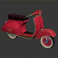 Vintage Red Scooter With Black Seat And White Rims On Reflective Surface Design