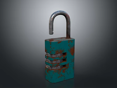 Vintage Green Rusty Padlock As Practical Household Item For Daily Security 3d model