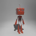 Red Cartoon Style Smart Machine With Square Head Antenna And Metal Legs