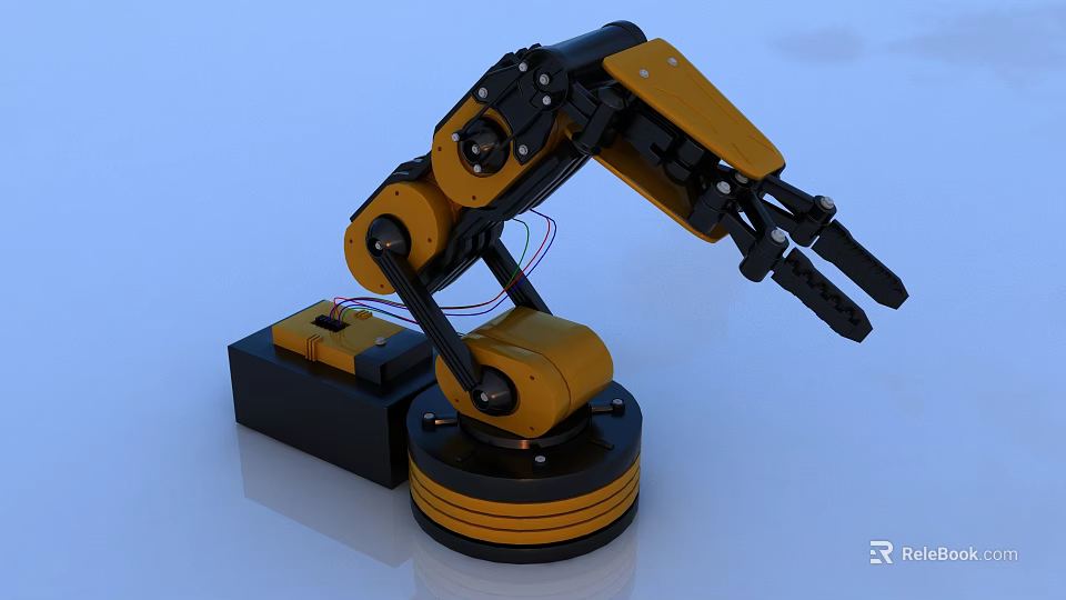 Yellow And Black Smart Robotic Arm With Multiple Joints And Stable Base 3d model 