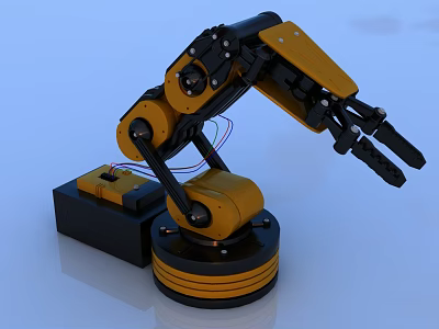 Yellow And Black Smart Robotic Arm With Multiple Joints And Stable Base 3d model