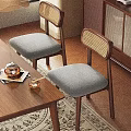 Dining Chairs With Wooden Frame Wicker Backrest And Gray Padded Seat In Cozy Interior