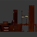 Chinese Traditional Red Wood Furniture Collection Including Bed Screen Table And Chairs