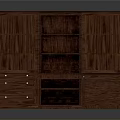 Dark Brown Wooden Bookcase And Desk Combination Furniture With Open Shelves And Drawers