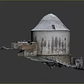 Detailed Ancient Dome Structure Model With White Tiles Damaged Walls Snow And Brick Ground