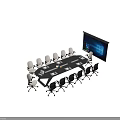 Modern Conference Table With Surrounding Chairs And Large Projector Screen 3d model