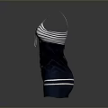 Nautical Style Sleeveless Dress with Striped Pattern Bow Detail and Button Accents