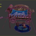 Ancient Wooden Cart Featuring Blue Fabric Canopy Decorative Patterns Wooden Wheels And Circular Mat