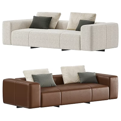 Modern Sofas Beige Fabric And Brown Leather With Grey Cream Cushions Stylish Design 3d model
