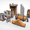 Collection Of Industrial Machinery Equipment Including Towers Tanks Pipes And Mechanical Structures