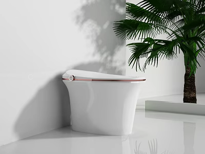Sleek White Modern Toilet Design With Palm Tree And Minimalist White Background 3d model