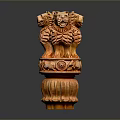 Hand Carved Wooden Three Headed Lion Statue with Ornate Base Decorative Household Item