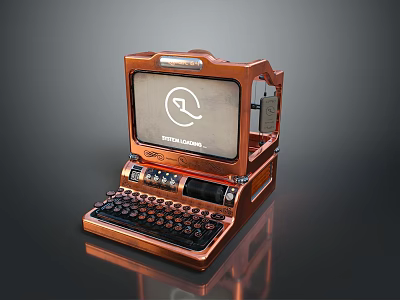Vintage Copper Colored Daily Use Device With Retro Typewriter Keyboard And Display Screen 3d model