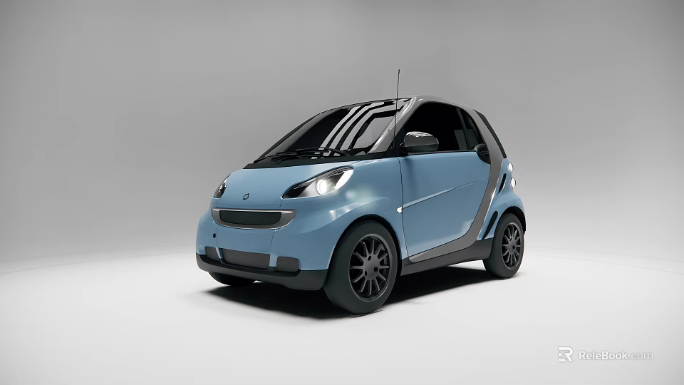 Small Light Blue Compact Car With Two Seater Rounded Front Design And Black Roof 3d model