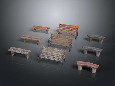 Various Types of Wooden Stools with Different Designs and Styles for Home Decor 3d model