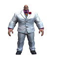 Muscular Man In White Suit With Red Flower Purple Shirt And Rings