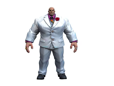 Muscular Man In White Suit With Red Flower Purple Shirt And Rings 3d model